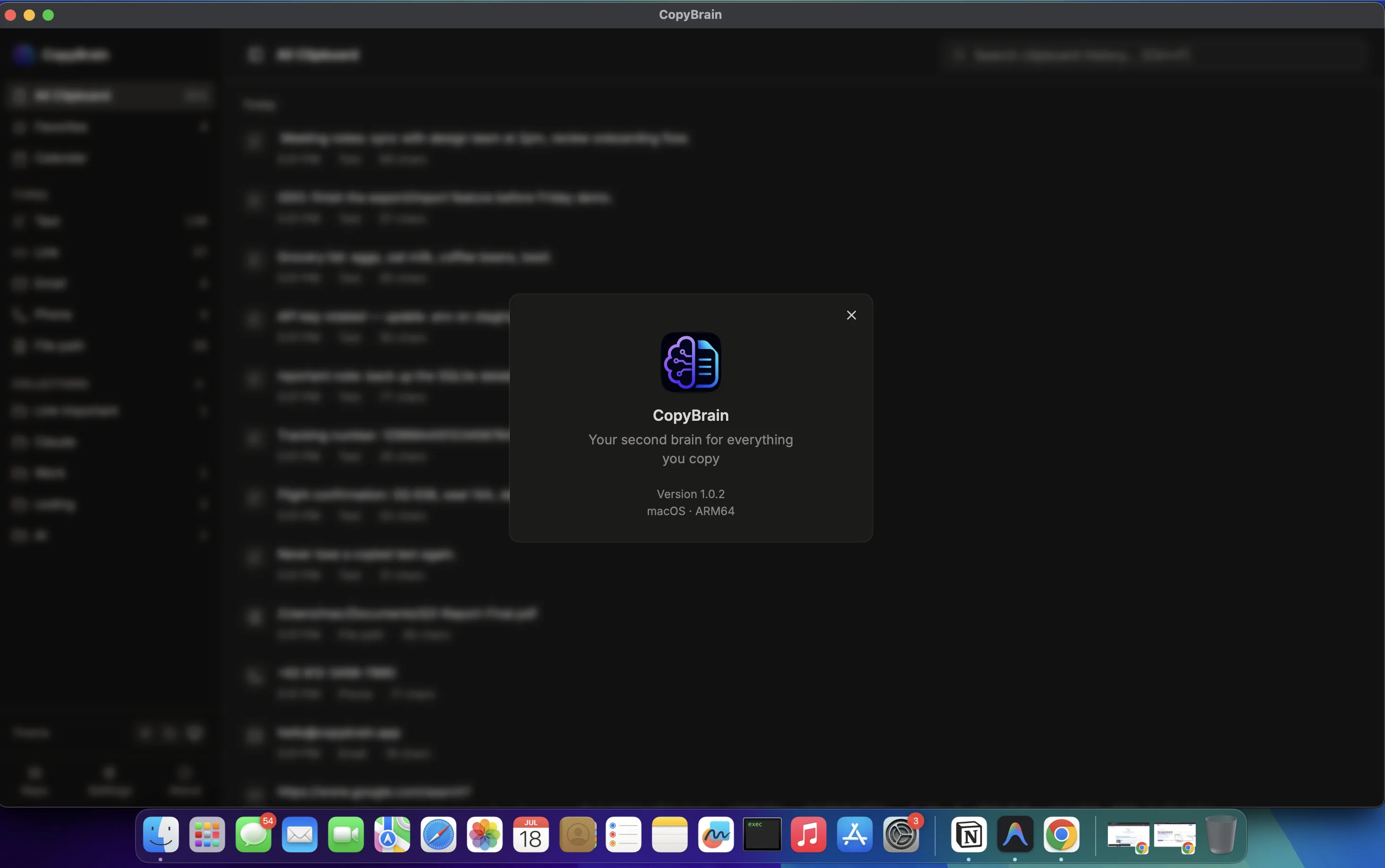 CopyBrain app details on macOS